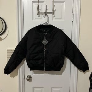 ZAFUL Quilted Drop Shoulder Zip Up Jacket - Black Medium